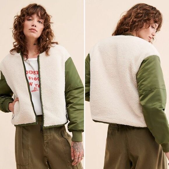 ASTR The Label Tegan Mixed Media Jacket in Olive/Cream Size M NWOT - Picture 1 of 6